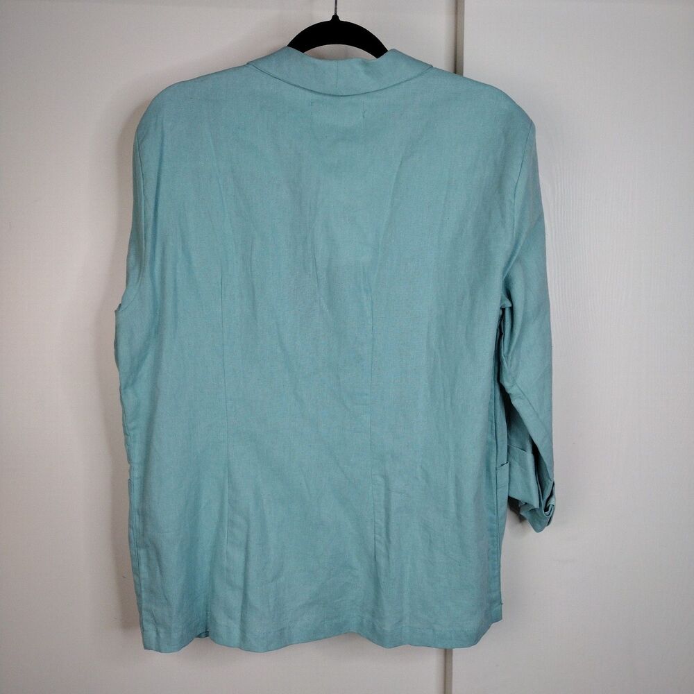 NEW Silvo Design Aqua Blue Linen 2 Button Front Blazer Jacket Women’s Sz S - Picture 3 of 7